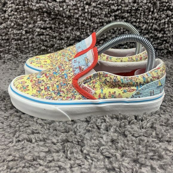 Vans X Where's Waldo Slip-On Kids Size 2 Shoes Red/Yellow Canvas - Picture 2 of 8